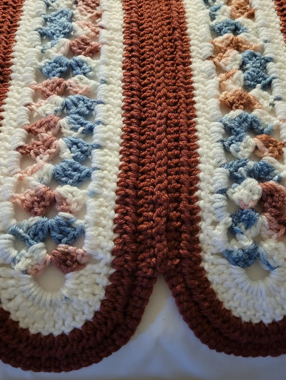 Crochet Burgundy & White Scalloped Edge Afghan 48